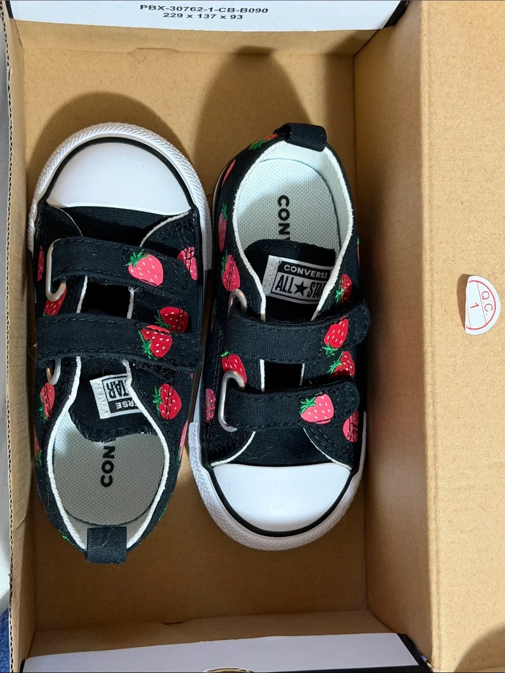 Converse Kids Black Sneakers with Red Strawberry Print